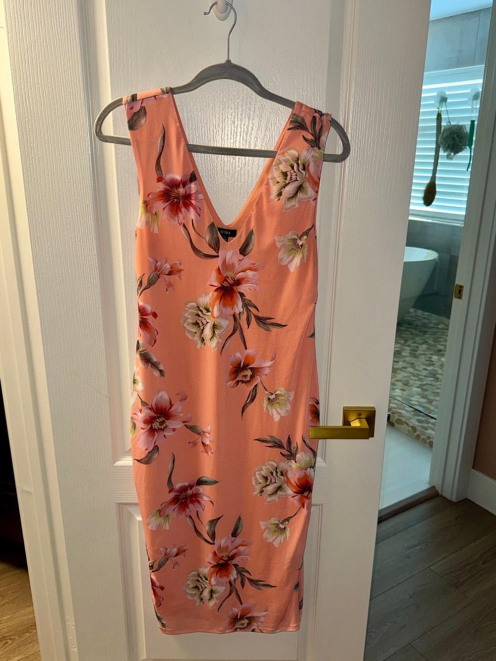 AFRM Peach Floral V-Neck Midi Dress